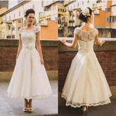 Country Style Cap Sleeves 50s Lace Tea Length Wedding Dress,Rockabilly Pinup Bridal Gown,20082212-Dolly Gown